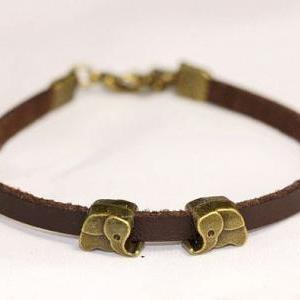 Elephants Bracelet Charm Bracelet Leather Bracelet..