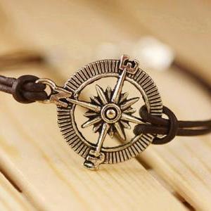 Leather Bracelet Compass Bracelet Nautical Charm..