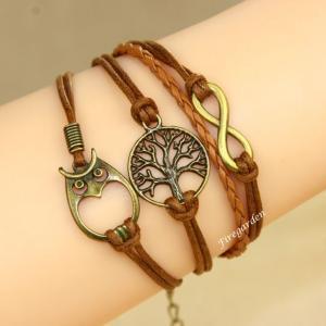 Tree, Owl And Infinity Charm Wrap Bracelet