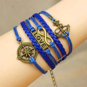 Anchor, Compass, Love And Infinity Bracelet..