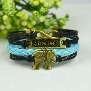 Elephant, Sister and Infinity bracelet