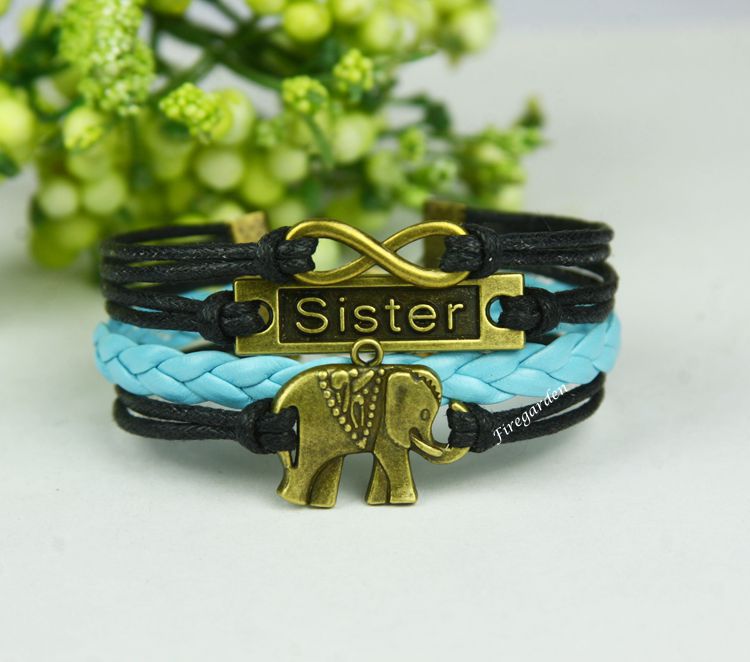 Elephant, Sister And Infinity Charm Wrap Bracelet
